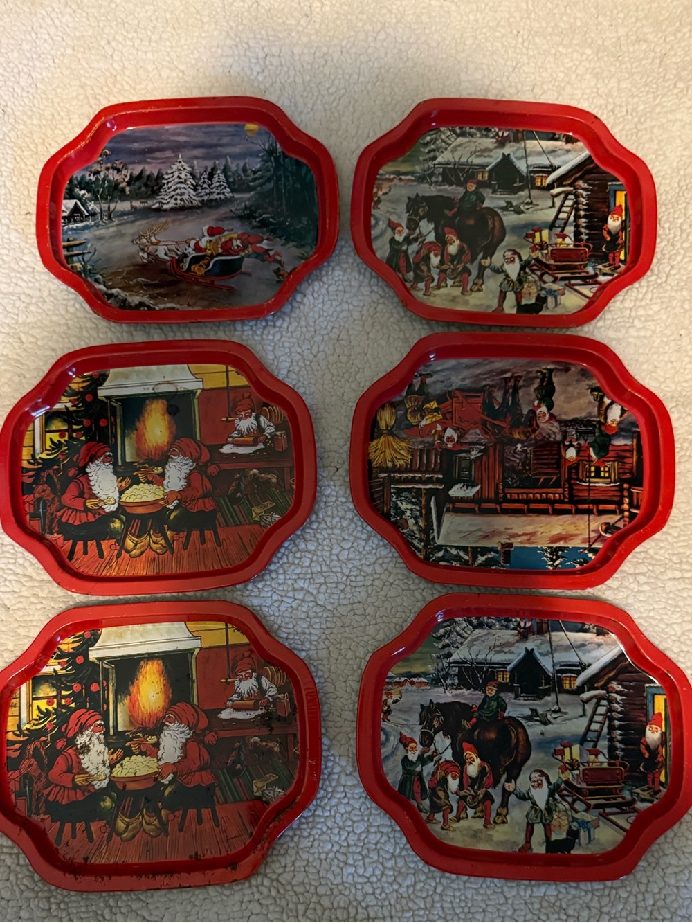 Vintage Holiday Decorative Small ChristmasTrays - (Set of 6)